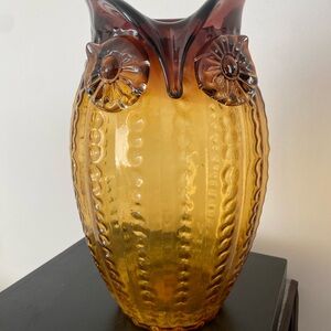 Pier 1 Amber and Brown Glass Owl Vase
